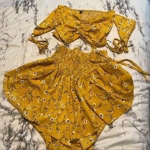 Zaful Yellow Floral top and shorts set size L